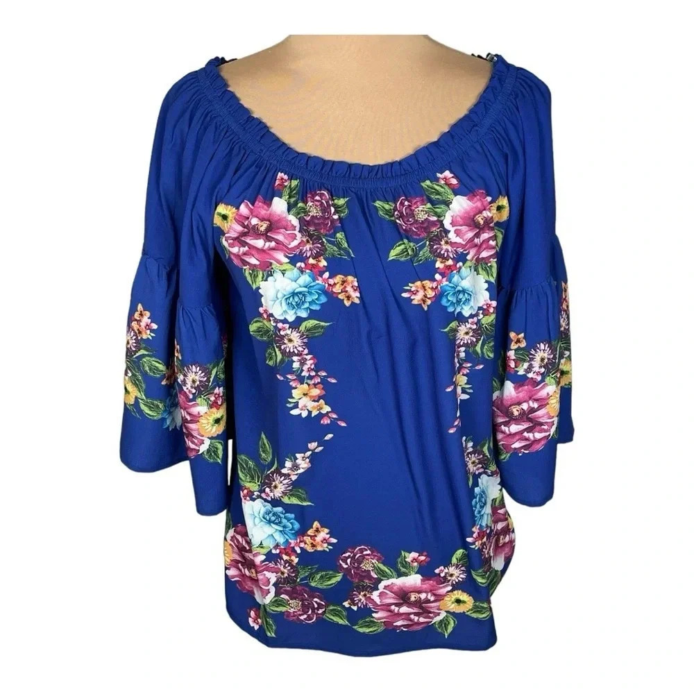 UMGEE Floral BOHO GYPSY‎ Blue Top NWT SMALL